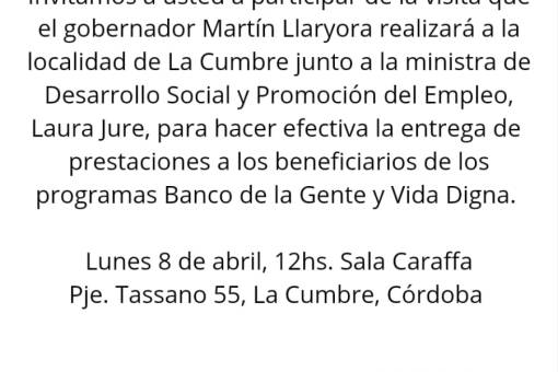 El Gobernador Llaryora visitará La Cumbre el 8 de abril.